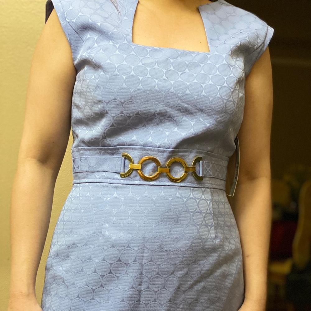 Sky Blue Belted Formal Dress